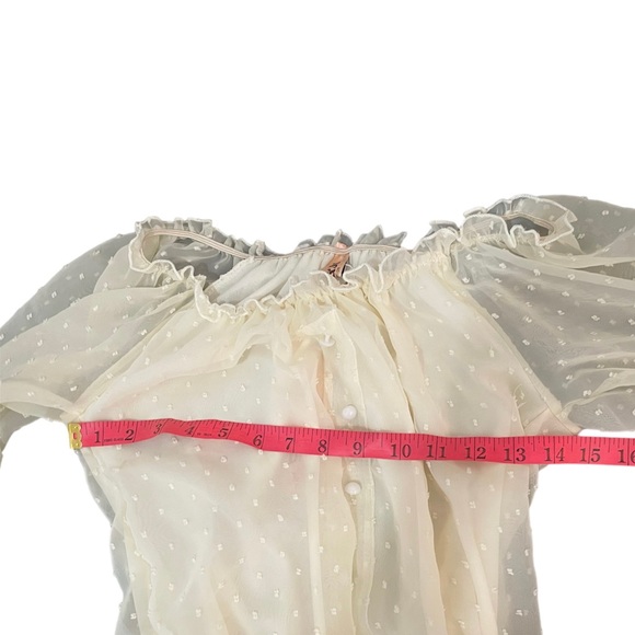 NWT DD&JJ Swiss dot cream and brown off-the-shoulder 3/4 sleeve polka dot dress - Picture 12 of 14